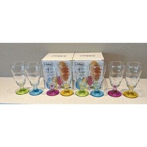8 PC Set Libbey Colors Smoothie Sundae Color Base Glasses 15.5 oz 7" Tall